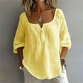 thumbnail image 2 of GZWYHT Cotton Linen Shirts For Women，Womens Boho Tops Lightweight Summer Tops Plus Size Tops Linen Summer Tops Womens Gauze Tops And Blouses Peasant Tops For Women Yellow M, 2 of 5