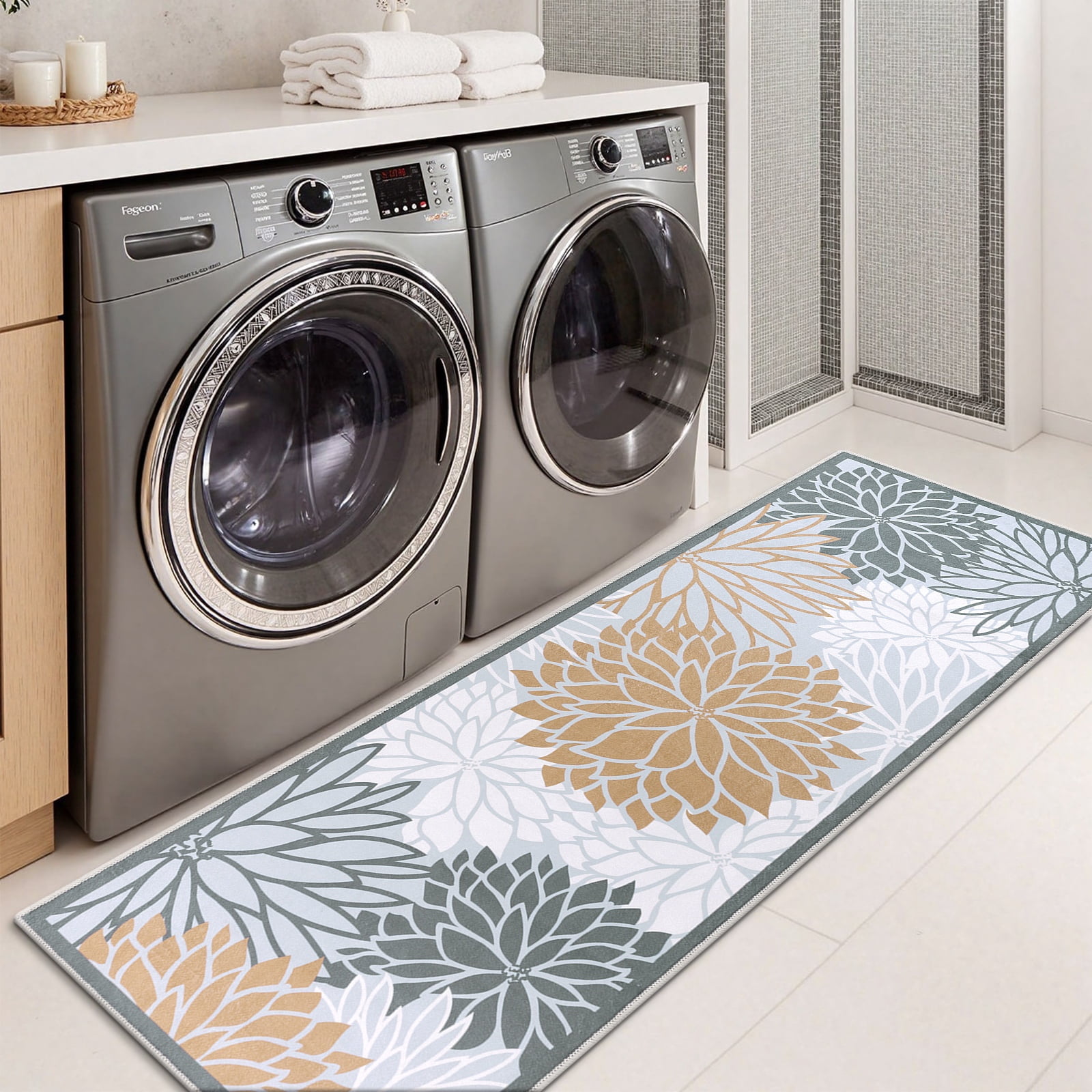 Runner Rugs for Hallway, Yamaziot 2'x6' Laundry Room Rug Mat, Washable Non Slip Kitchen Rugs and Runners, Bathroom Floor Carpet, Beige