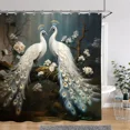 thumbnail image 3 of Vintage Peacock Shower Curtain Beautiful Turquoise Blue Peacock Floral Polyester Fabric Shower Curtain Bathroom r with, 3 of 7