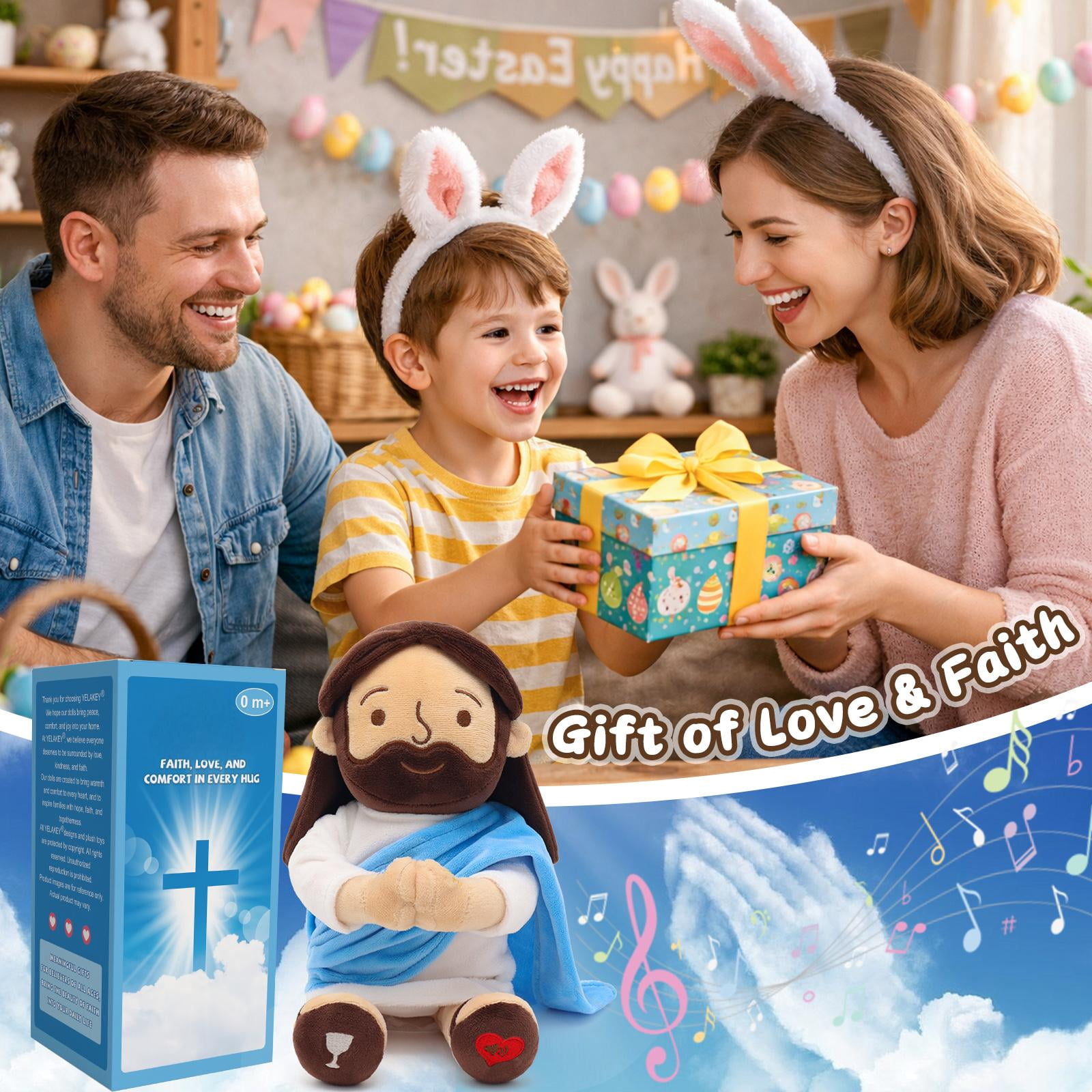 13" Praying Jesus Plush for Kids, Talking Jesus Plush Toy for Church Easter Gift, Jesus Stuffed Doll for Sunday School Religious and Baptisms Favors-Speaks 12 Prayers & 3 Songs