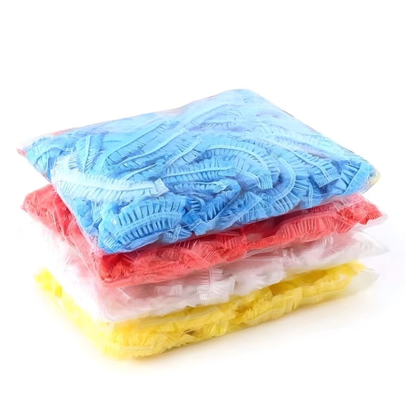 ACDANC Disposable Shower Caps Pack of 100 Shower Caps Wide Thickness Transparent Elastic Hair Shower Cap Suitable for Women Travel Home Use (100 Coloured Edge)