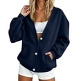 thumbnail image 2 of Resicozy Sweatshirt Cardigan Women Button Down Lightweight Jacket V-Neck Open Front Oversized Drop Shoulder Sweatshirts with Pockets Navy M, 2 of 9