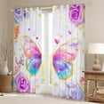 thumbnail image 2 of Manfei Blue Pink Butterfly Print Black Out Curtains, Romantic Rose Flower Curtains Pack of 2 (42x63 Each), Cartoon Princess Style Bedroom Curtains, Curtains and Drapes Room Decor, 2 of 6