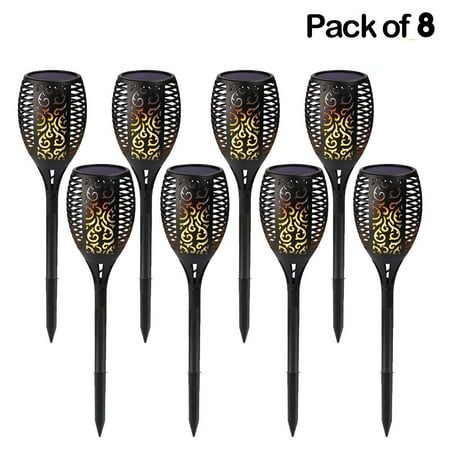 8-Pack 96 LED Waterproof Flickering Flames Solar Tiki Torches Light Garden Light