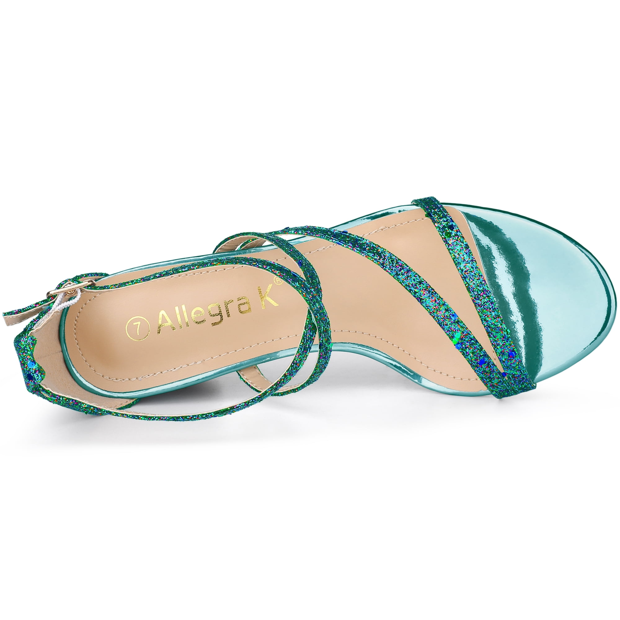 Unique Bargains Women's Open Toe Sandal Glitter Crisscross Strap Chunky Heel Sandals