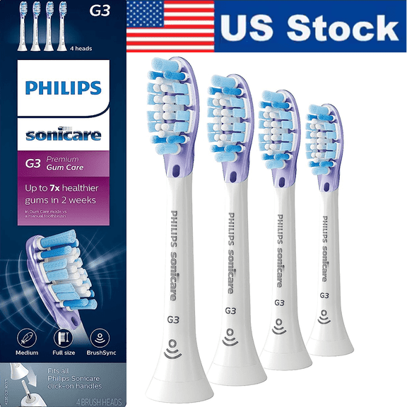 G3 Premium Plaque Control Replacement Brush Heads Compatible with Phlilps So-nicare ProtectiveClean Click-On Electric Toothbrush, HX9054/65, White, 4 Pack, Deep Clean & Gum Care