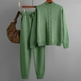 thumbnail image 2 of Lovskoo 2024 Women's Sweater Set Trendy Versatile Round Neck Long Sleeve Loose Top Blouse Pants Set Green, 2 of 9