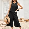thumbnail image 5 of MLDRA Women's Capri Lounge Sets 2-Piece Beach Summer Vacation Travel Going Out Outfit Sleeveless Crop Tank Top Wide-Leg Dressy Palazzo Crop Pants Suit Black, 5 of 7