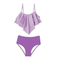 thumbnail image 2 of Big Girls Tankini Set Bathing Suit Ruffled Solid Color Sleeveless Swimsuit Adjustable Straps Print Two Piece With Briefs For Beach Pool, 2 of 9