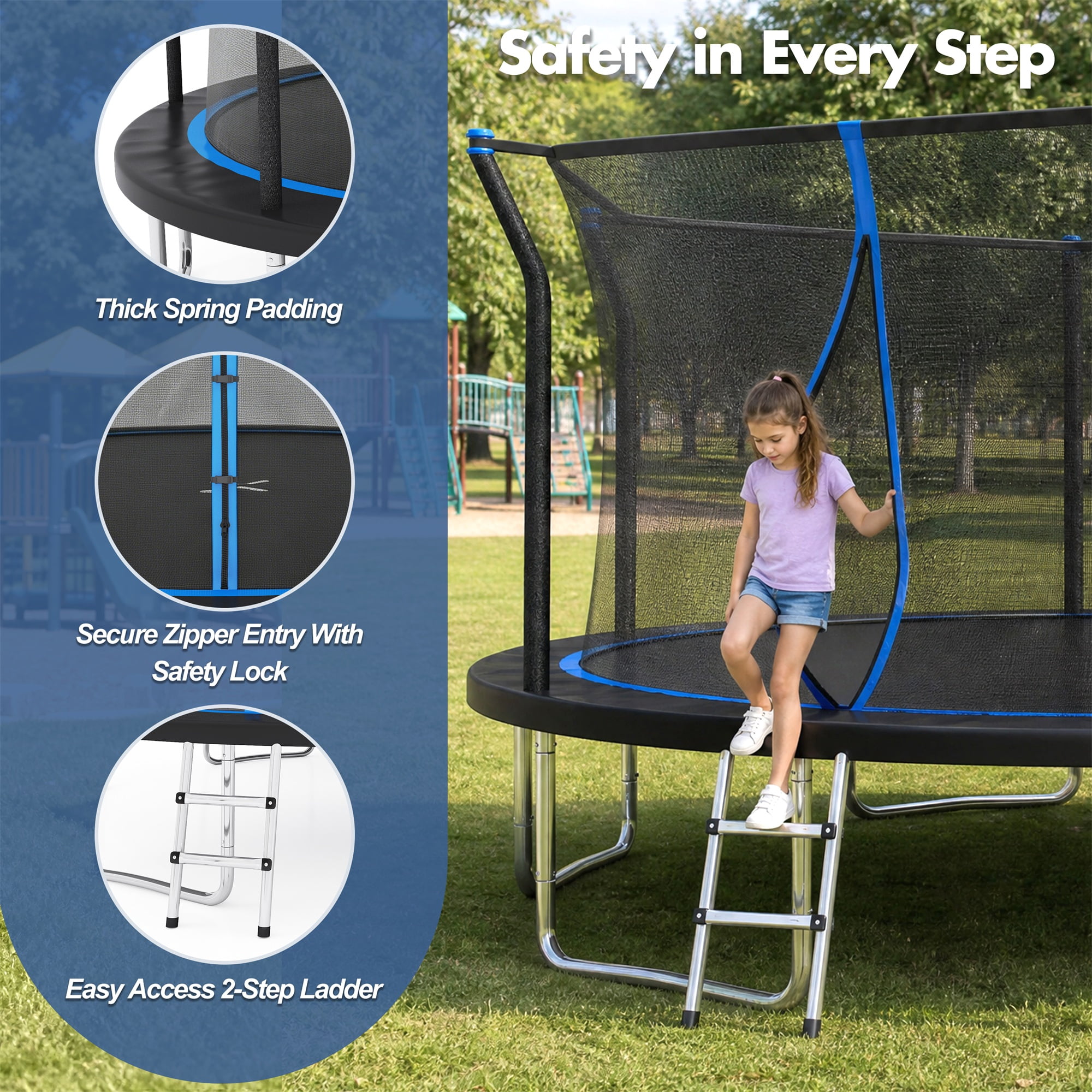 Alvantor 14Ft Trampoline for Kids, Recreational Trampoline with Enclosure Net and Ladder Blue