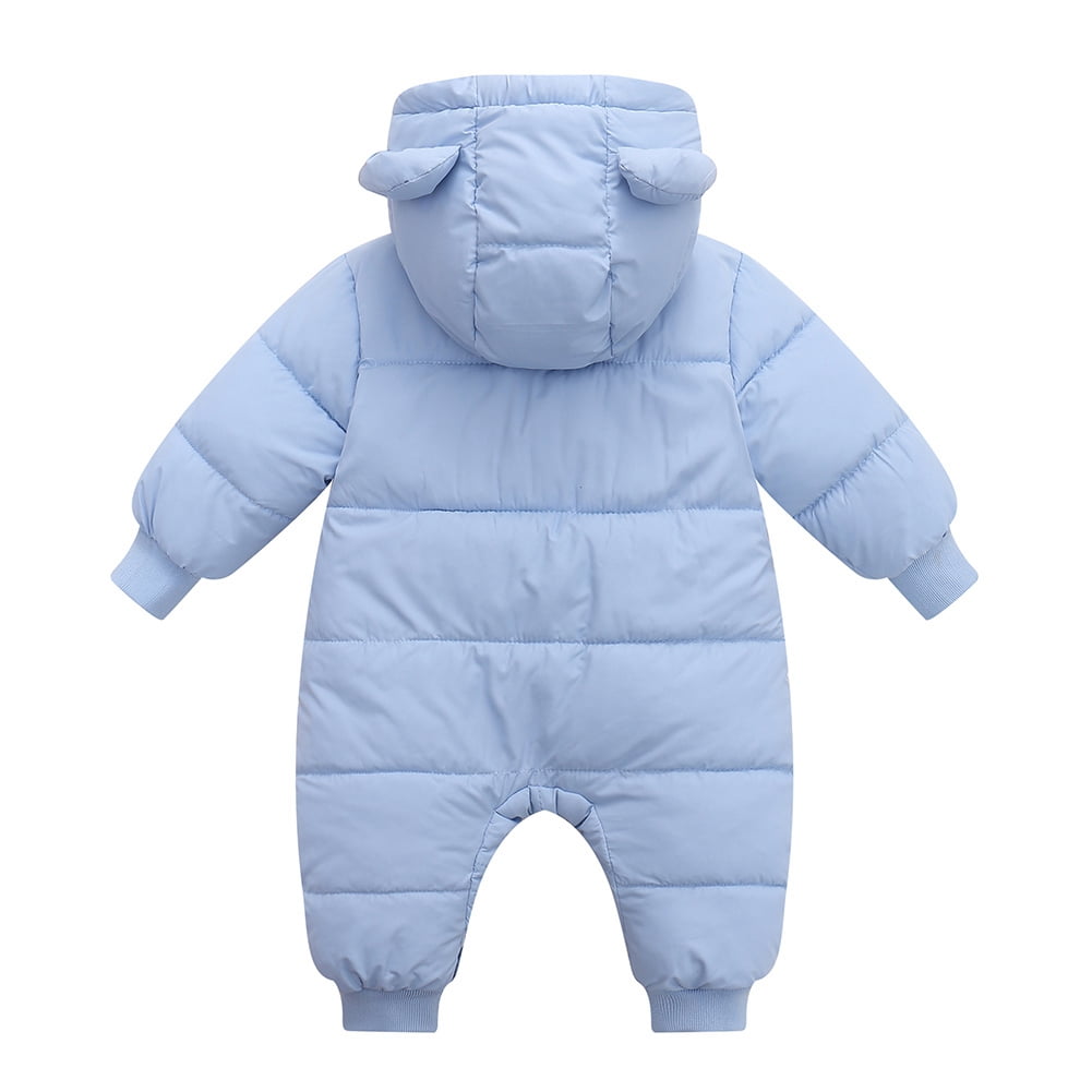 SYNPOS 0-18Months Winter Infant Baby Boys Girls Snowsuit Romper Bear Ears Hooded Outwear Zipped One Piece Toddler Fleece Lined Jumpsuit Down Coat