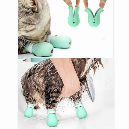4 Pcs Cat Boots for Cats Only Paw Covers Protectors Claws Shoes Paws Wound Boot Silicon Anti Scratch Cat Mittens for Bathing  Nail Clipping  Ears Cleaning  Treatment (Green)