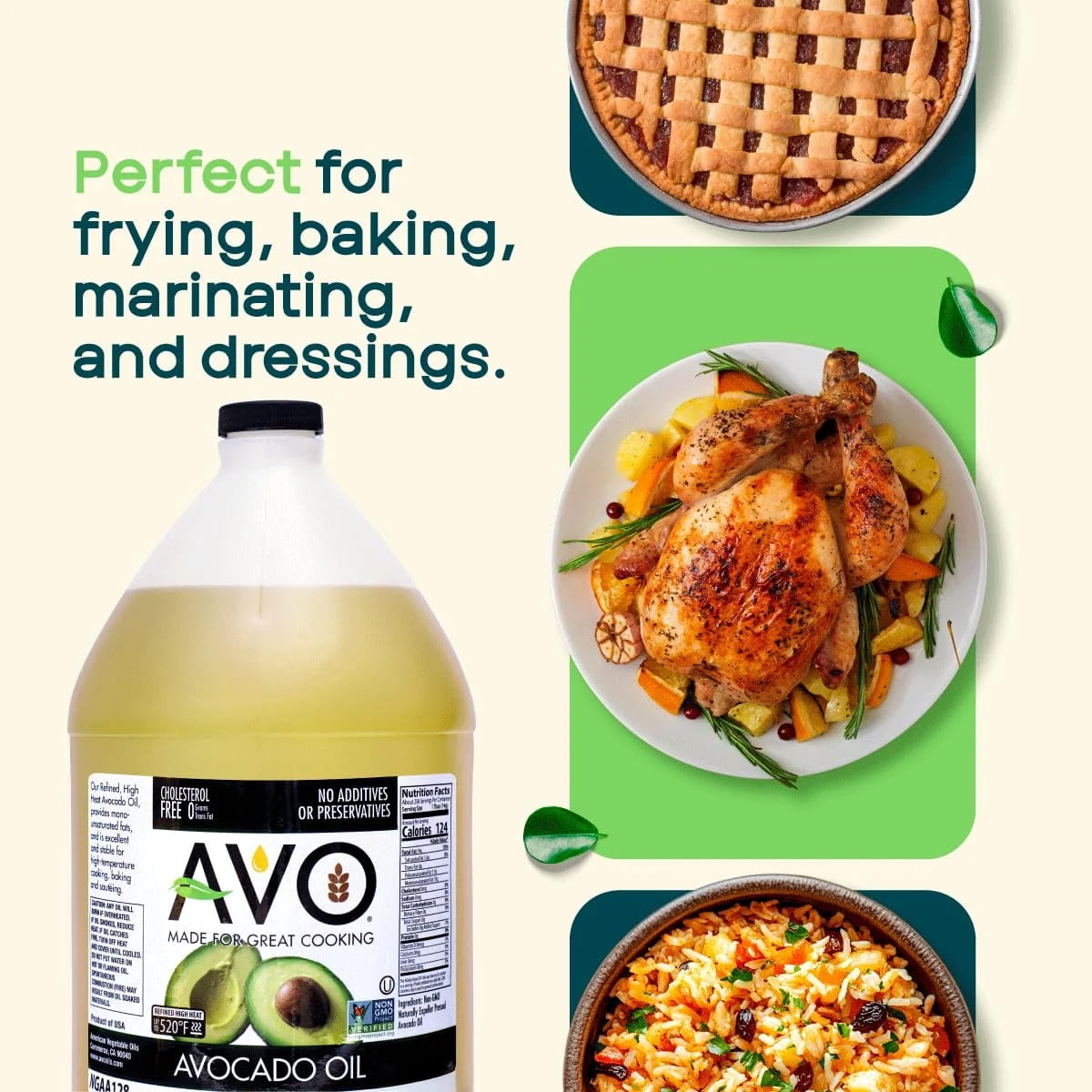 AVO 100% Non-GMO Avocado Oil, 1 Gallon (128 fl oz), No Preservatives