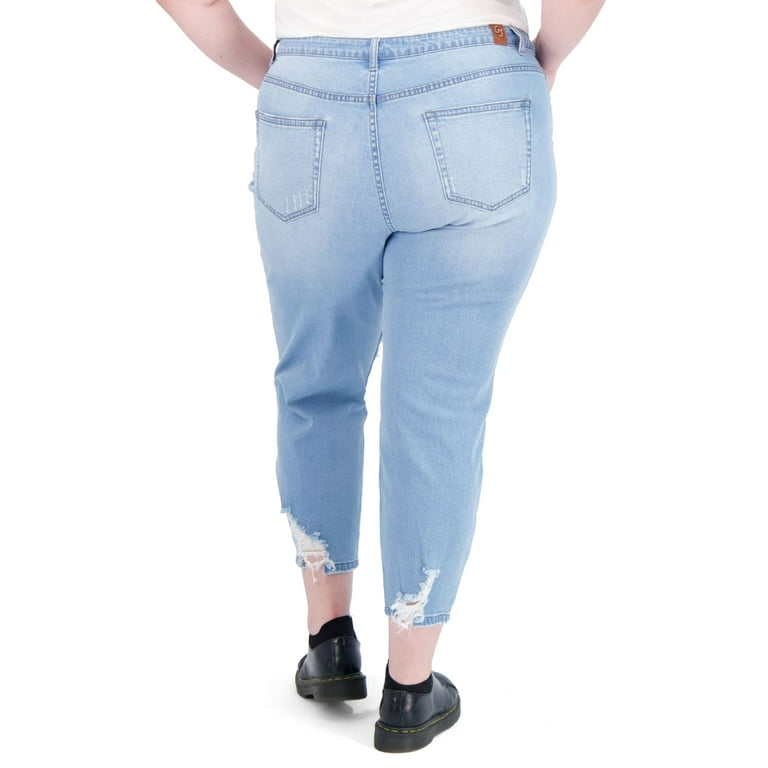 GoGo Jeans Juniors' Plus Size Destructed Mom Jeans - Walmart.com