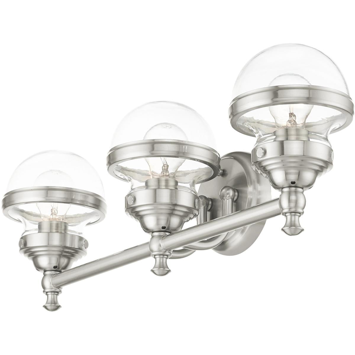 24 inch 3 Light Brushed Nickel Bathroom Vanity light fixture with Hand Blown Clear Glass Shade