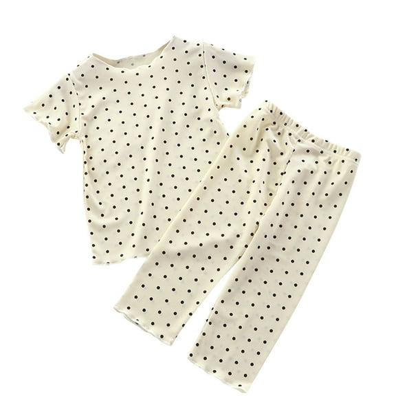 Scyoekwg Girls Outfits Fashion Toddler Girls Boys Clothes Casual Round Neck Short Sleeve Tshirt Long Pants Outfits Sets (Beige,1 Years)