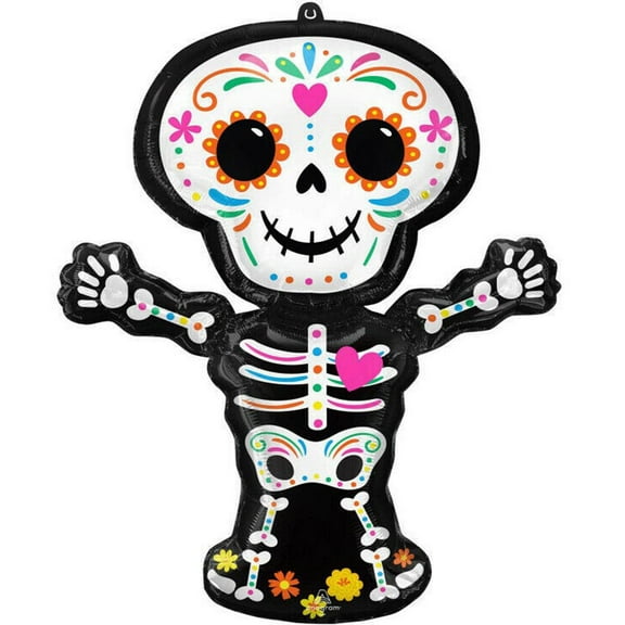 Anagram 34" Coco Day of The Dead Skull Foil Balloon, Multicolor