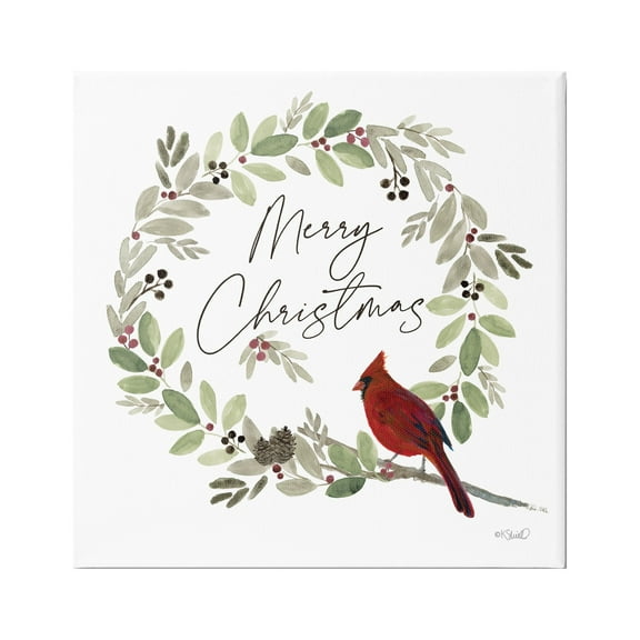 Stupell Industries Merry Christmas Cardinal Holiday Painting Gallery Wrapped Canvas Print Wall Art, 17 x 17