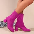 thumbnail image 7 of KEGIRLOM Women's Fashion Casual Knitted Elastic Ankle Socks Boots Solid Color Round Toe Heel Mid-Calf Boots Hot Pink 5.5, 7 of 7