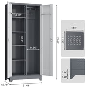 72.8H Broom Closet Cabinet, Locking Storage Cabinet,Garage Storage Cabinet with Doors and Shelves,Tall Broom Tool Organizer,Cleaning Tool Cabinet with Hooks for Utility Room