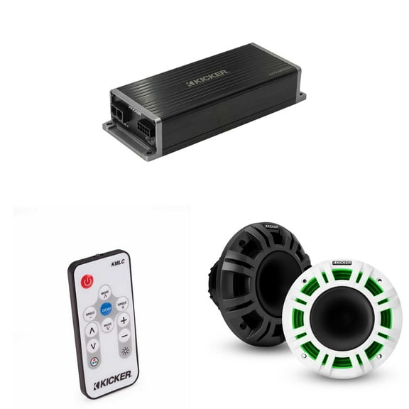 Kicker Marine KPX300.4 Powersports Amp & 6.5" HLCD Marine LED Speakers ( Includes LED Remote )