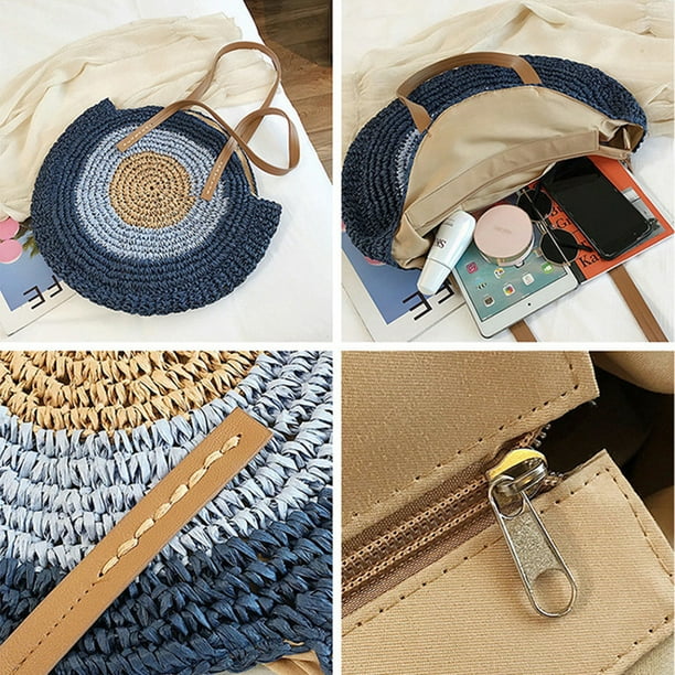 Round Women Hollow Straw Crossbody Shoulder Bags Handmade Woven