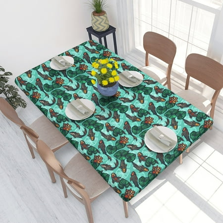 

Home Deluxe Tablecloth Fish Flowers Waterproof Elastic Rim Edged Table Cover- For Christmas Parties And Picnics 4ft
