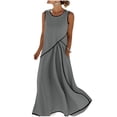 thumbnail image 2 of Uscallm Women's Sleeveless Round Neck Maxi Dress High Low Hem Flowy Casual Boho Beach Vacation Long Dresses, Gray S, 2 of 9