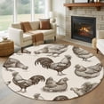 thumbnail image 3 of 8ft Washable Large Round Rug, Farm Chicken Non-Slip Circle Area Rug for Living Room Dining Room, Country Rustic Rooster Hen Vintage Farmhouse Indoor Floor Mat for Home Decor, 3 of 9