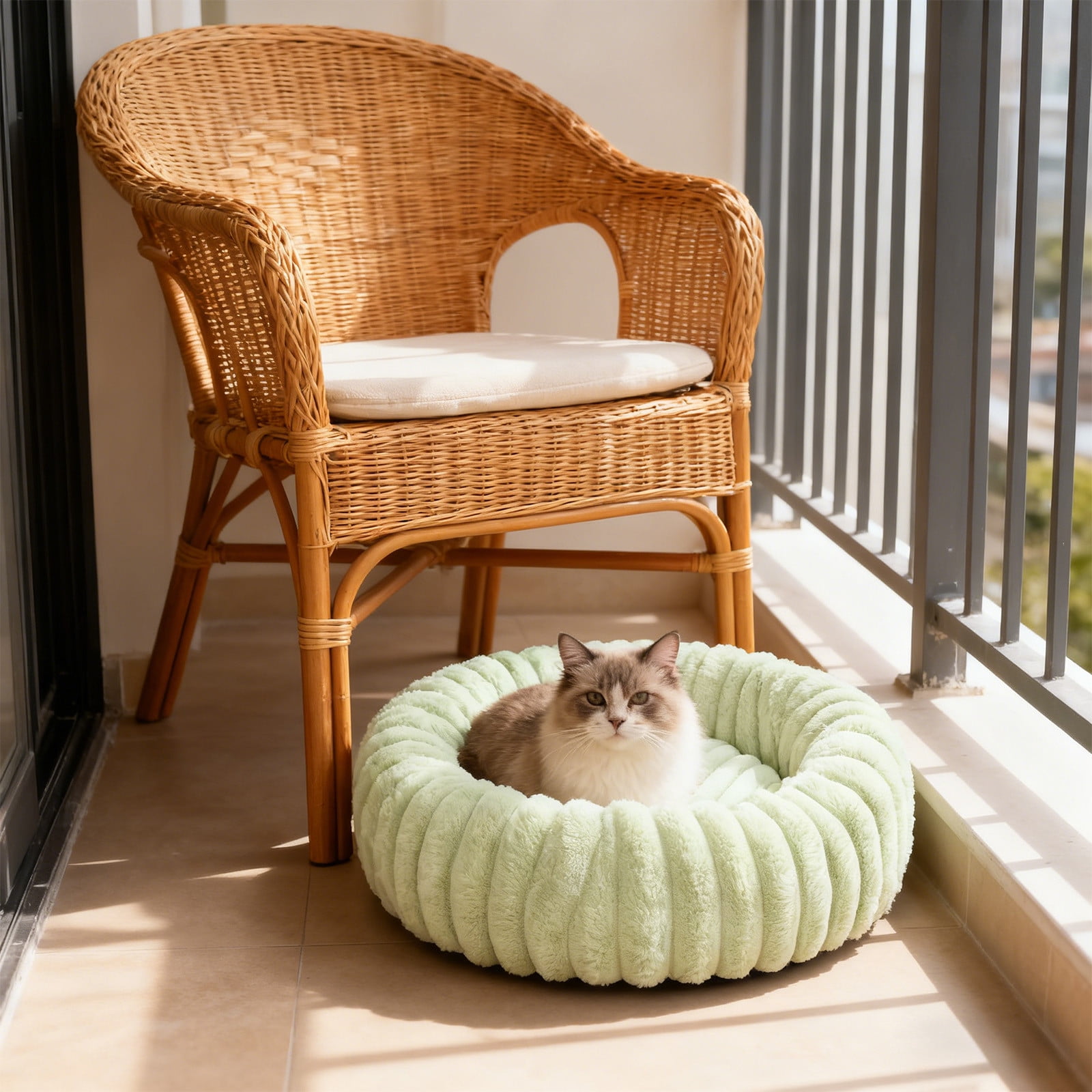 Uutvery 60cm Rabbit Plush Pet Bed, Extra Large Warm Cat Bed for Medium Dogs, Enclosed Plush Pet Kennel with Supportive Filling, 23.62x23.62 Inch