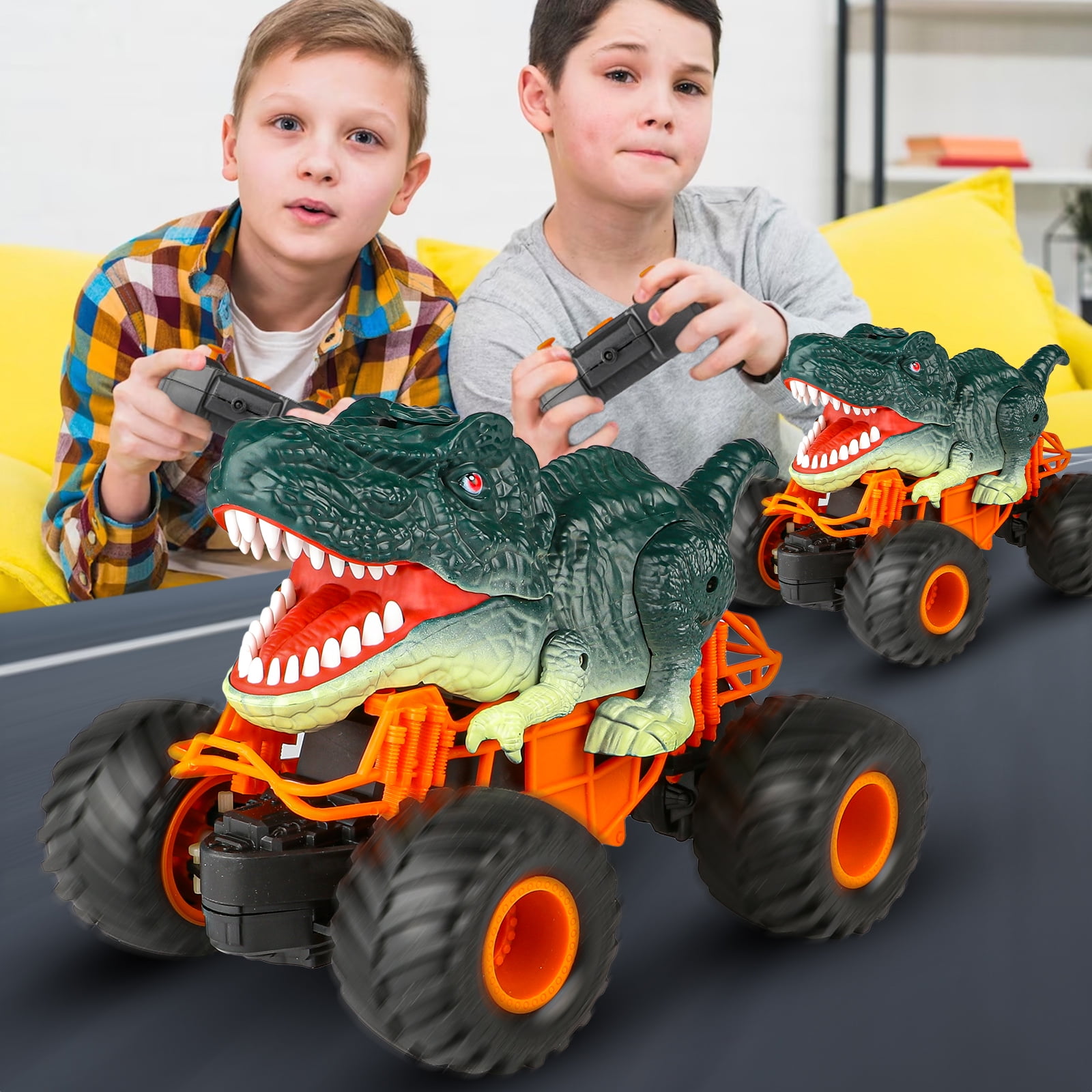 Beefunni Remote Control Dinosaur Cars for Boys, 2.4Ghz RC Dinosaur Toys Truck for Toddlers, Electric RC Car Toys with Light & Sound Spray Function for 3 4 5 6 7 8 Year olds Kids Boys Birthday Gift