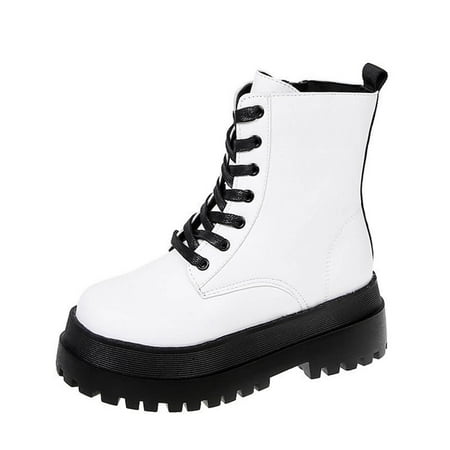 

Valentine s Day Deals!2022 Hvyes Stylish Platform One Side Zip Lace Up Combat Boots