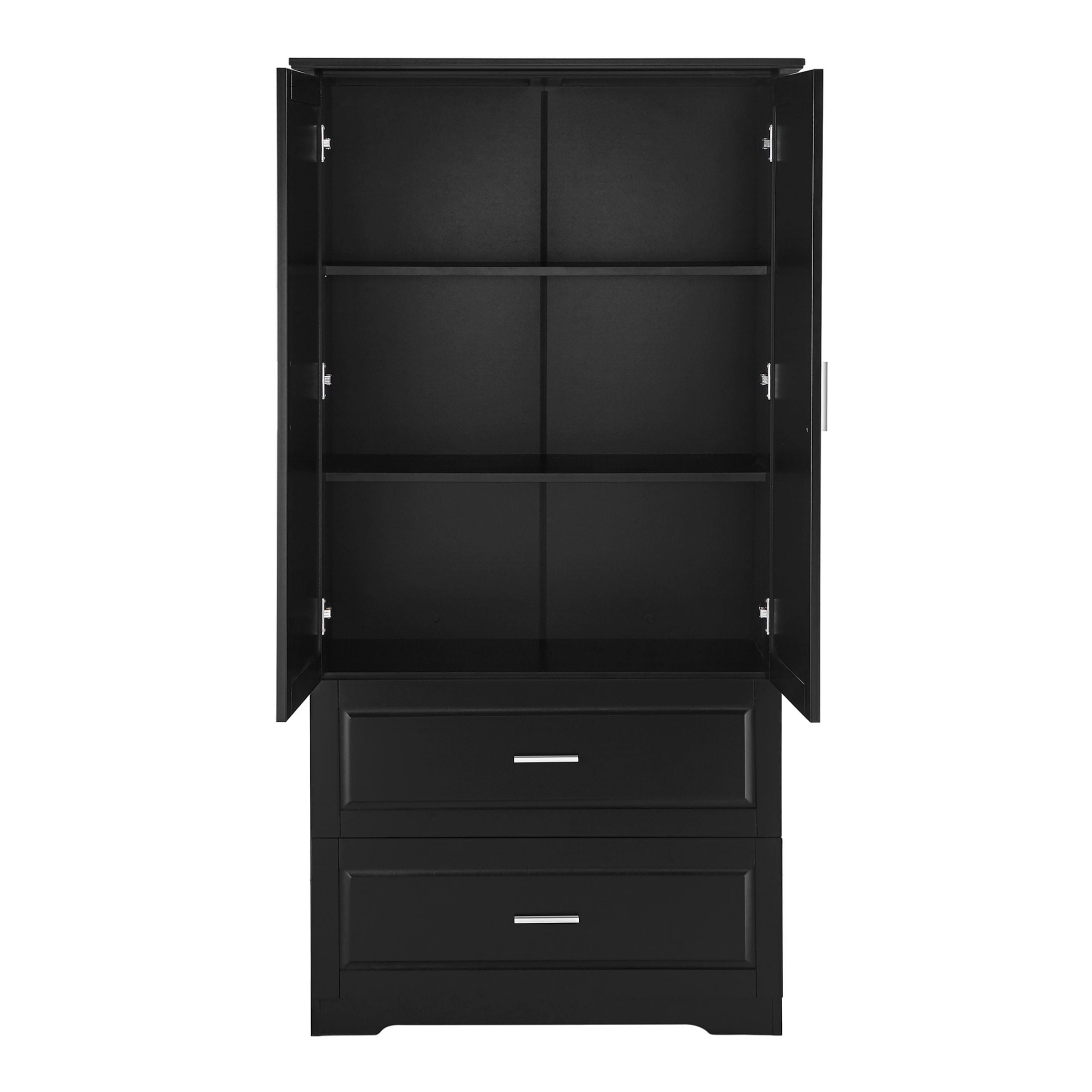 DEALTOPS Tall Spacious Storage Cabinet with 2 Drawers and Adjustable Shelf for Bathroom, Living Room, Black