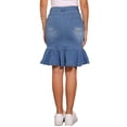 thumbnail image 3 of Falda de mezclilla bodycon con volantes de longitud a la rodilla INSPIRE CHIC para mujeres M azul claro, 3 of 6