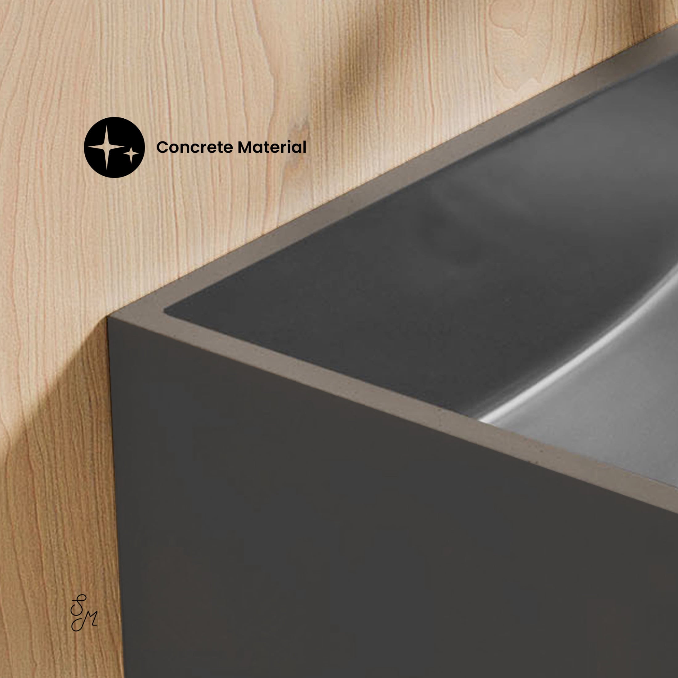 Lisse 16" Concrete Rectangle Wall-Mounted Sink with Right Side Faucet Mount in Matte Dark Gray