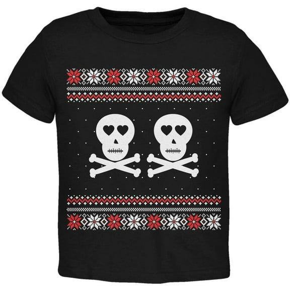 Skull and Crossbones Lovers Ugly Christmas Sweater Black Toddler T-Shirt - 2T