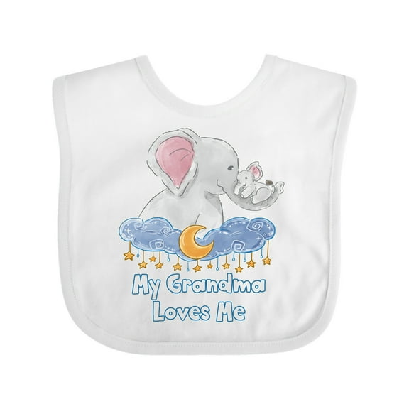 Inktastic My Grandma Loves Me Cute Elephants Clouds Moon and Stars Boys or Girls Baby Bib