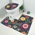 thumbnail image 2 of Multicolor Cartoon Floral Pattern Bathroom Rugs Sets 3 Piece,Toilet Cover Set,Absorbent Non Slip Bathroom Mats Sets with U-Shaped Contour Rug Toilet Rug Set, 2 of 5