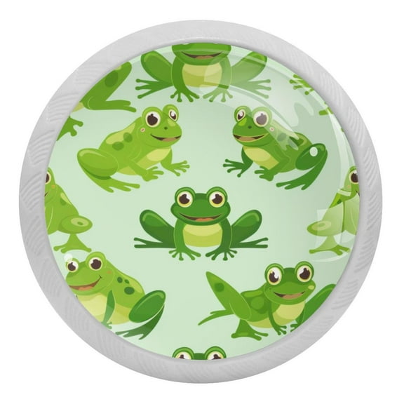PhooArto Green Cartoon Frogs Pattern 4 PCS Crystal Glass Cabinet Knobs, Drawer Kitchen Cabinets Dresser Cupboard Wardrobe Pulls Handle - Glowing in the Dark