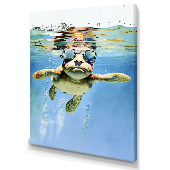 Designart Turtle With Glasses In The Ocean I Canvas Wall Art