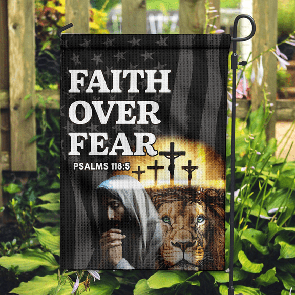 Lotusprinthandmade Jesus Faith Lion of Judah Christian Cross 100% Polyester Garden Flag 12x18 inches