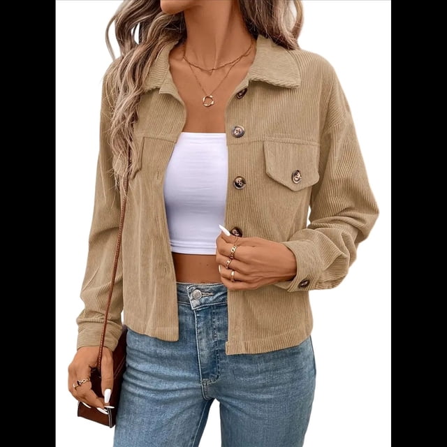 Chaquetas Informales de para Mujer, Chaquetas con Botones, Blusas de Larga de Moda para Otoño. Albaricoque S