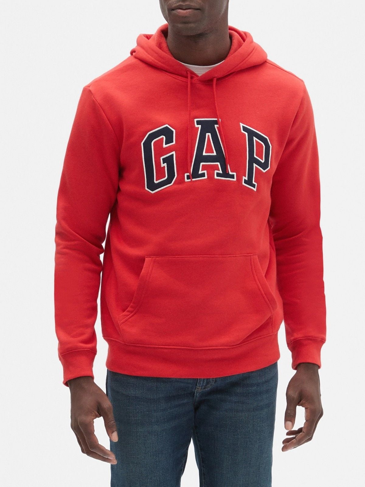 Gap - GAP Mens Fleece Arch Logo Pullover Hoodie (True Red, X-Large