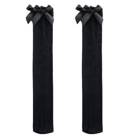 

Women Student Cotton Thigh High Stockings Cute Bowknot Solid Over Knee Socks