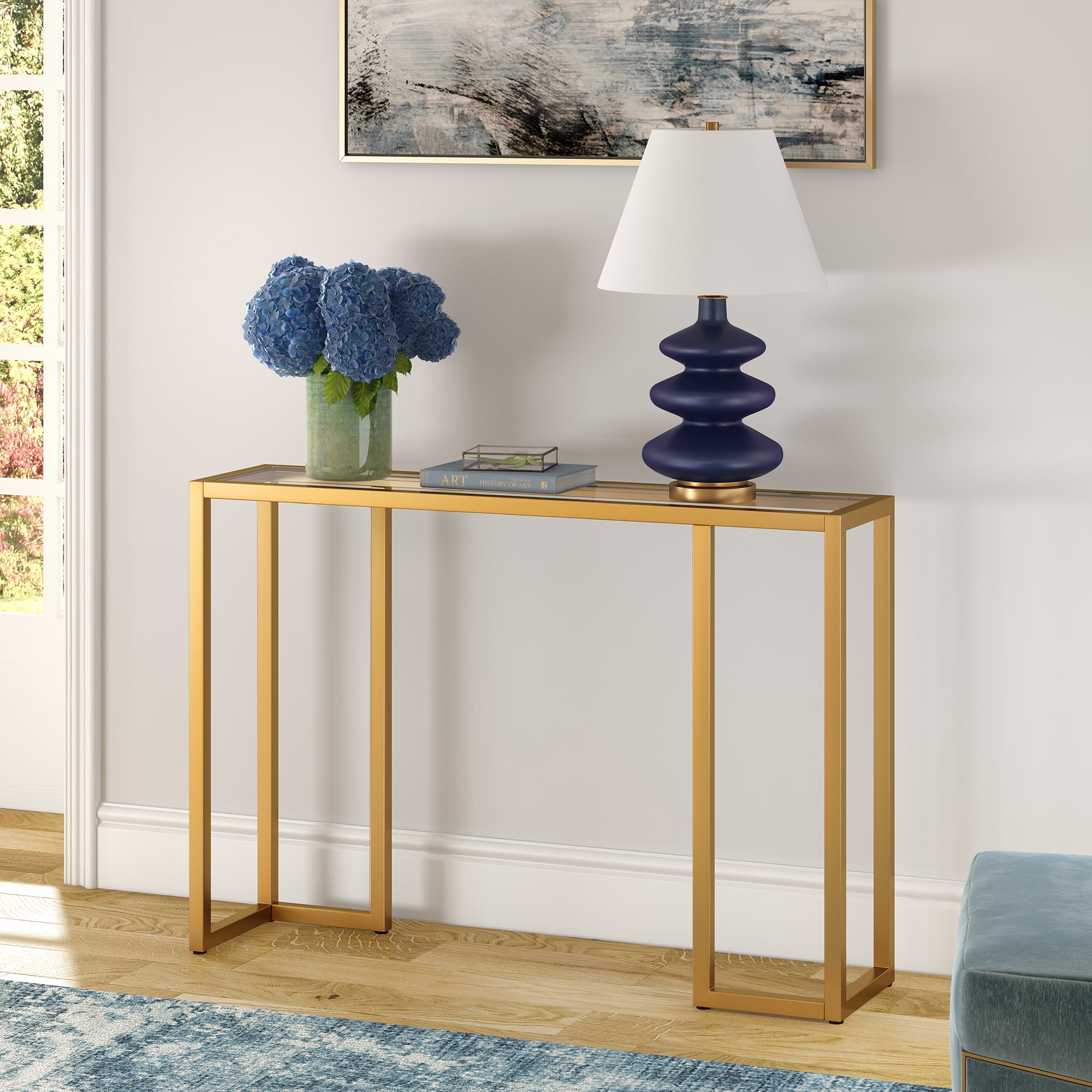 Evelyn&Zoe Oscar 42" Wide Rectangular Console Table, Brass