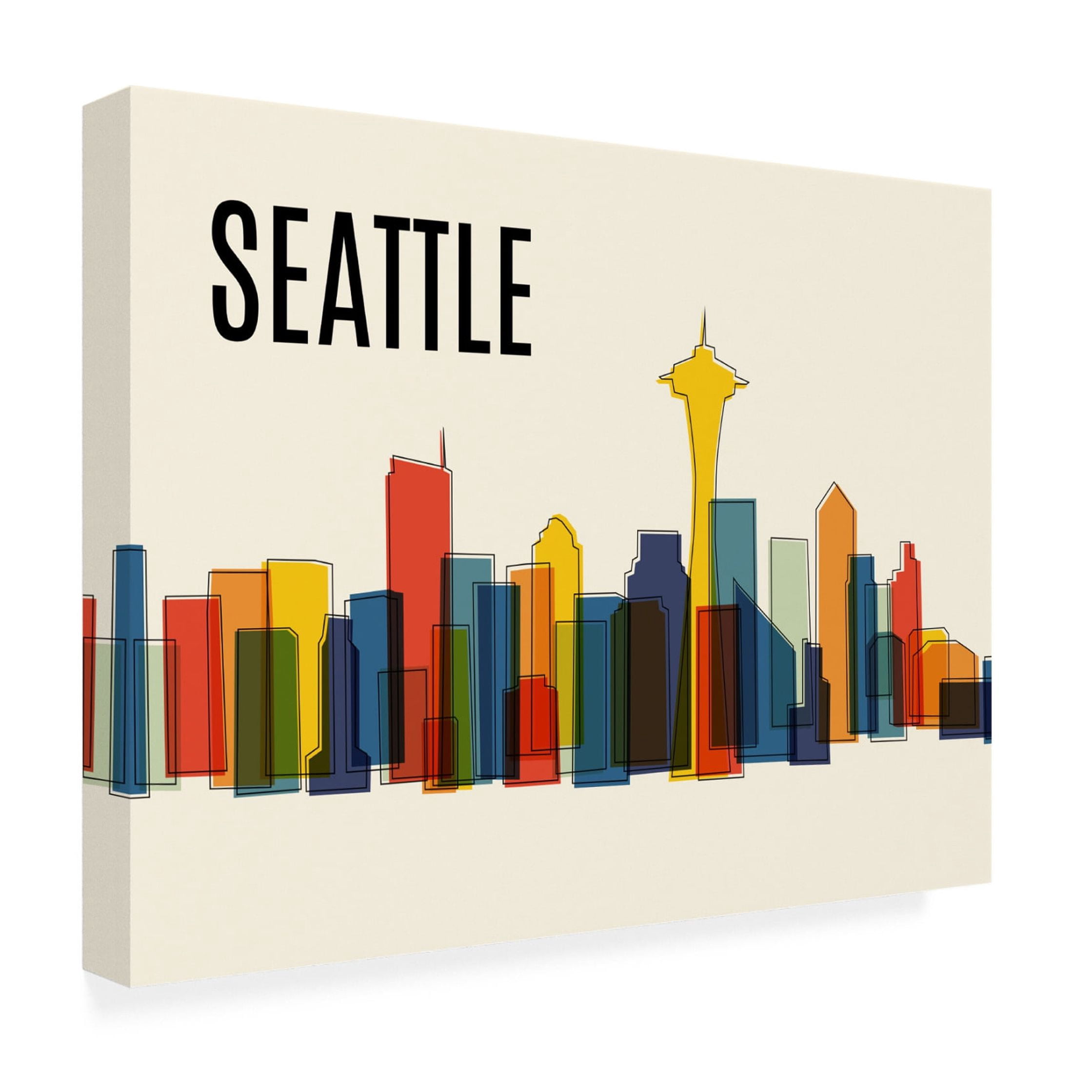 Canvas Wall Art - Tom Quartermaine 'Seattle Mid Century Modern Cityscape' Wall Art for Living Room, Bedroom, or Office Décor by Trademark Fine Art - 32 x 24 Inches