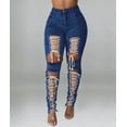 thumbnail image 2 of HLSOHJP Women's Lace Up Denim Pants High Waist Cutout Bandage Criss Cross Bow Tie Destroyed Hollow Out Jean Trousers, 2 of 6
