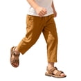 thumbnail image 2 of JOANKDMI Boys Cotton Linen Casual Pants Lightweight Elastic Waist Trousers Loose Fit Cropped Ankle Pants for Kids Summer Beach Vacation Lounge Wear with Pockets, 8-9, 2 of 9