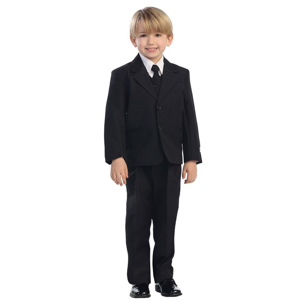 Boy's Kids 5 Pc Black Formal Dress Suit Tuxedo w/ Vest Jacket Shirt Tie All Size 