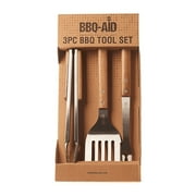 BBQ-AID 3 Piece Grill Set BBQ Accessories - Kitchen Tongs, Metal Spatula & Fork Utensils - Heavy Duty Stainless Steel Barbecue Grill Utensils for Outdoor Grill with Solid Sturdy Wood Handles